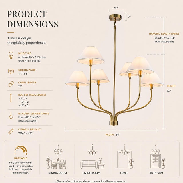 French Aloadecor French Modern Warm Brass Curved Staggered Chandelier With White Fabric Shades For Sale - Image 3 of 8