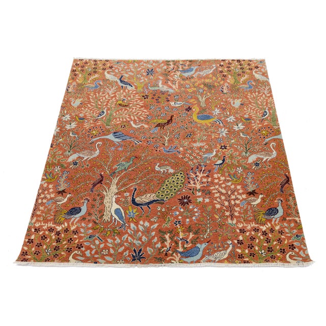 Modern Indian Hand-Knotted Wool Rug – Rust & Blue Tree of Life For Sale In New York - Image 6 of 10