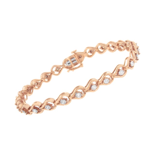 Contemporary Rose Gold over .925 Sterling Silver 1/4 Cttw Diamond Miracle-Set Teardrop Shaped 7” Link Bracelet (I-J Color, I3 Clarity) For Sale - Image 3 of 6