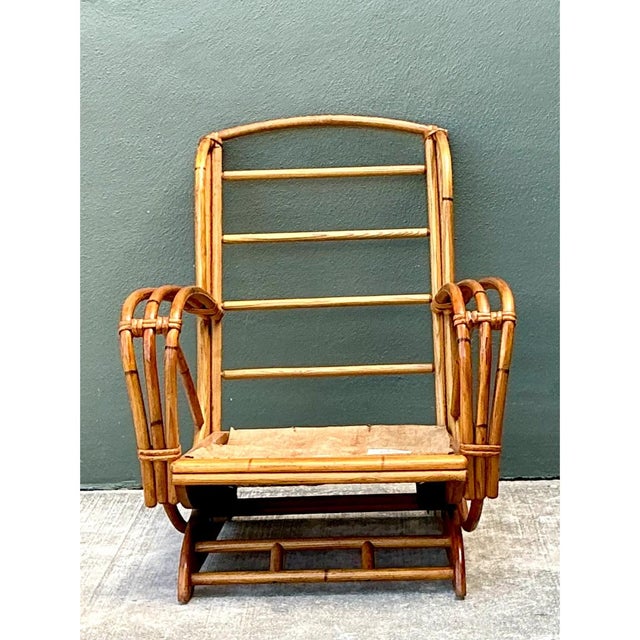 Wood Vintage Heywood Wakefield Rattan Springer Lounge Chair For Sale - Image 7 of 12