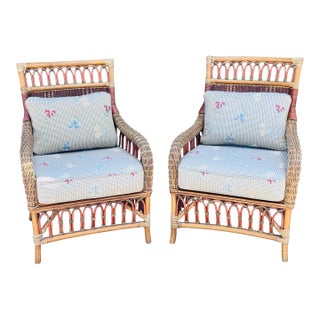 Vintage 1980s Braxton Culler Style Rattan Lounge Chairs, a Pair For Sale