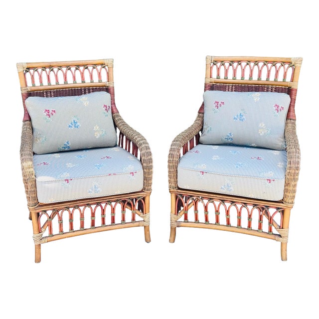 Vintage 1980s Braxton Culler Style Rattan Lounge Chairs, a Pair For Sale