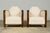 Art Deco Pair of 1930s French Art Deco Oak Lounge Chairs in Blue Striped Fabric For Sale - Image 3 of 17