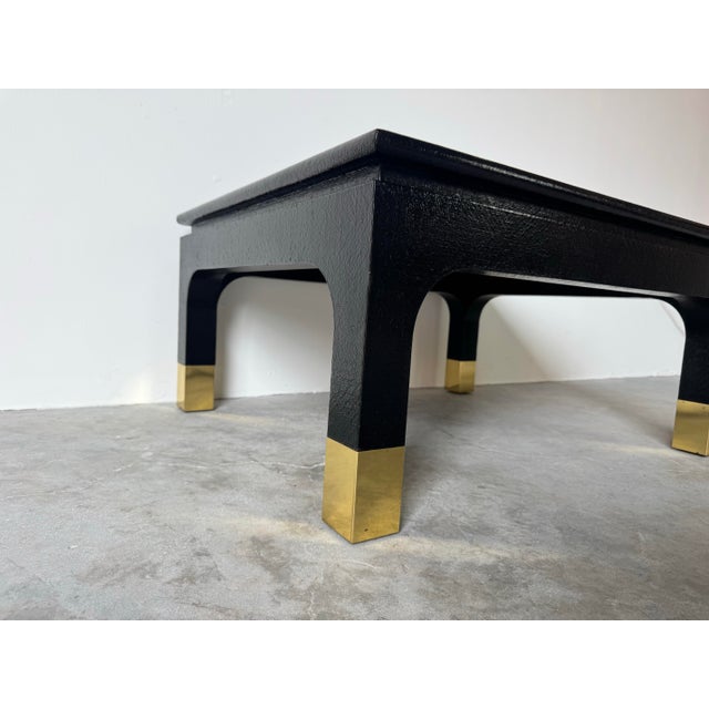 Harrison Van Horn Textured Black Grasscloth Coffee Table With Brass Feet/ Sold For Sale - Image 4 of 12
