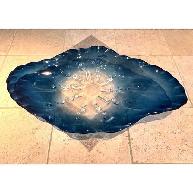 Stunning 39” Murano-Style Handblown Glass Sculptural Centerpiece - Aqua Blue to Clear Ombré This monumental thirty-nine...