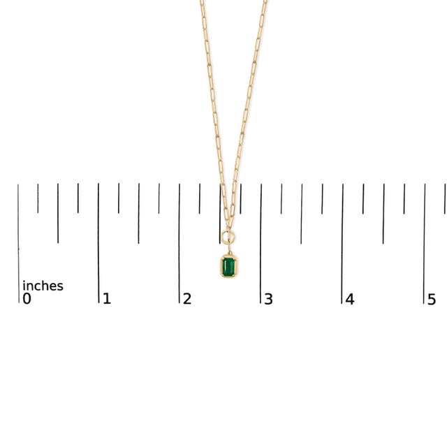Early 21st Century 10K Yellow Gold Emerald Cut 6x4 MM Green Emerald Solitaire Pendant Necklace - 18 inch For Sale - Image 5 of 5