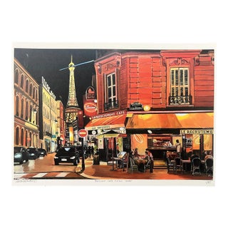 Limited Edition Print of Parisian Café Eiffel Tower Paris France by British Artist, Angela Wakefield For Sale