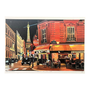Limited Edition Print of Parisian Café Eiffel Tower Paris France by British Artist, Angela Wakefield