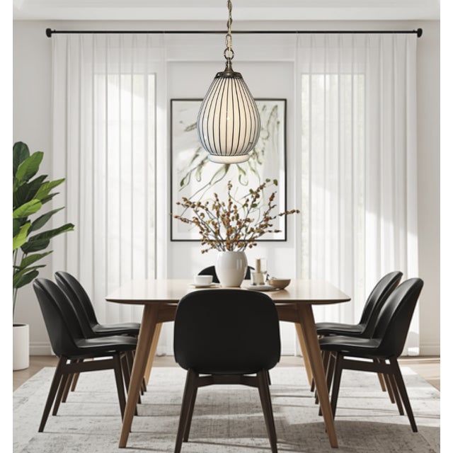 Vintage Murano Striscia Art Glass White Oval Pendant Light With Black Stripes For Sale - Image 14 of 18