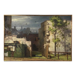 Vintage Fantasy Realist Abandoned Cityscape by Paul Gorka, Signed (1970, Oil on Canvas) For Sale
