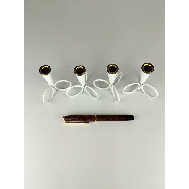 Metal White Candleholders by Gunnar Ander for Ystad-Metall, Sweden, 1950s, Set of 4 For Sale - Image 7 of 9