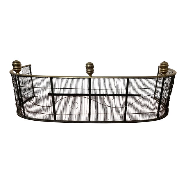 Antique 19th Century American Federal Brass & Iron Fireplace Fender With Urn Finials For Sale