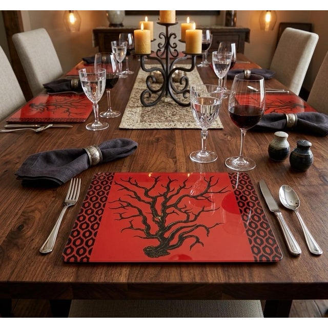Italian Lacquered Coral-Motif Placemats - Set of 6 For Sale - Image 10 of 11