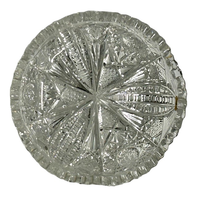 Antique American Brilliant Cut Glass Bowl With Starburst & Hobstar Motif For Sale