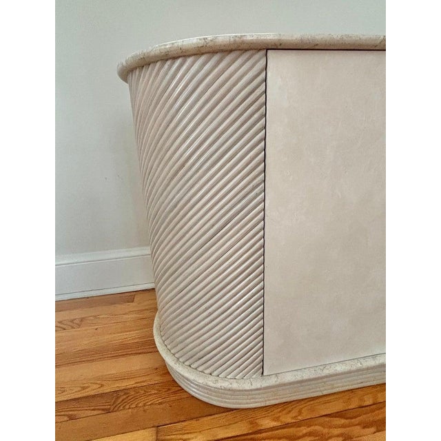 Casa Bique 1980s Hollywood Regency Tessellated Stone and Pencil Reed Rattan Credenza For Sale - Image 4 of 14