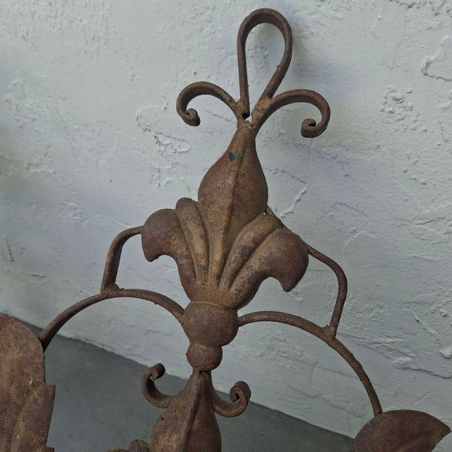 Late 19th Century Large 19thc French Louis XVI Manor Style Dark Patinated Iron 3 Light Candle Sconces a - Pair For Sale - Image 5 of 17