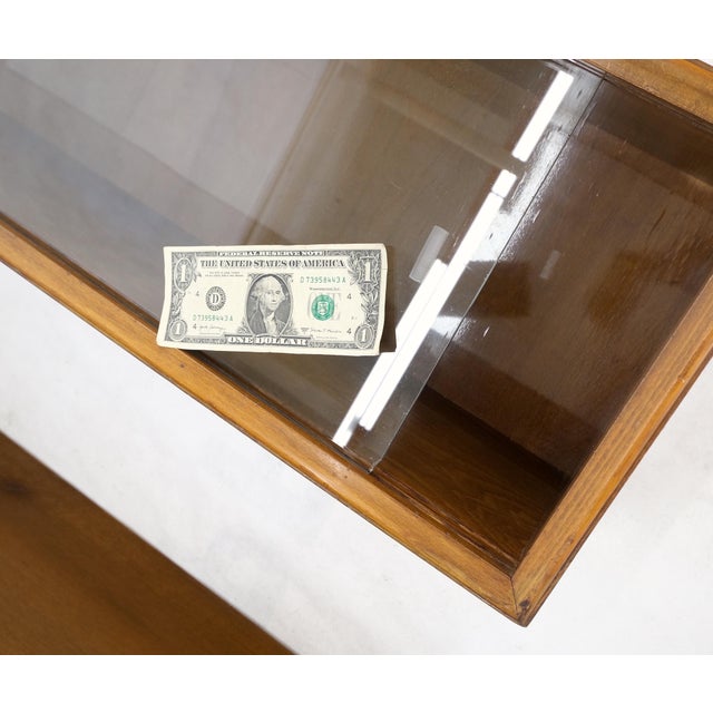 Brown Mid-Century Modern Sliding Glass Doors 4 Bays Stacking or Hanging Bookcase For Sale - Image 8 of 17