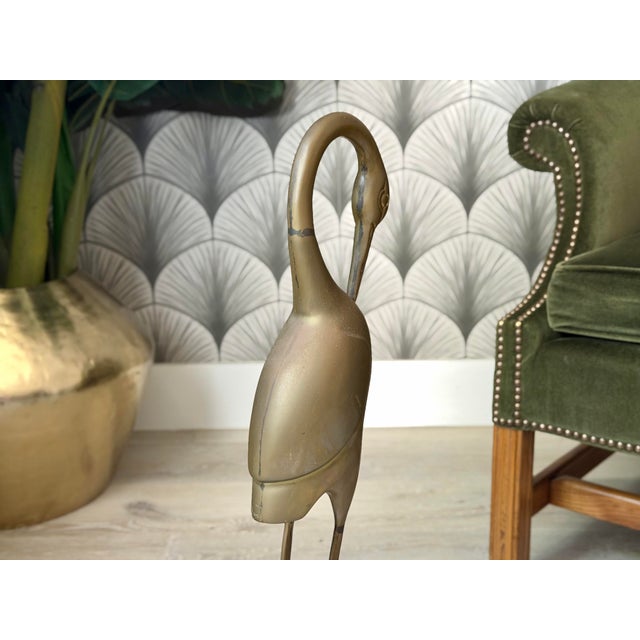 Vintage Mid-Century Modern Hollywood Regency Bronze Brass and Marble Crane Bird Figure Statue Sculpture For Sale - Image 9 of 10