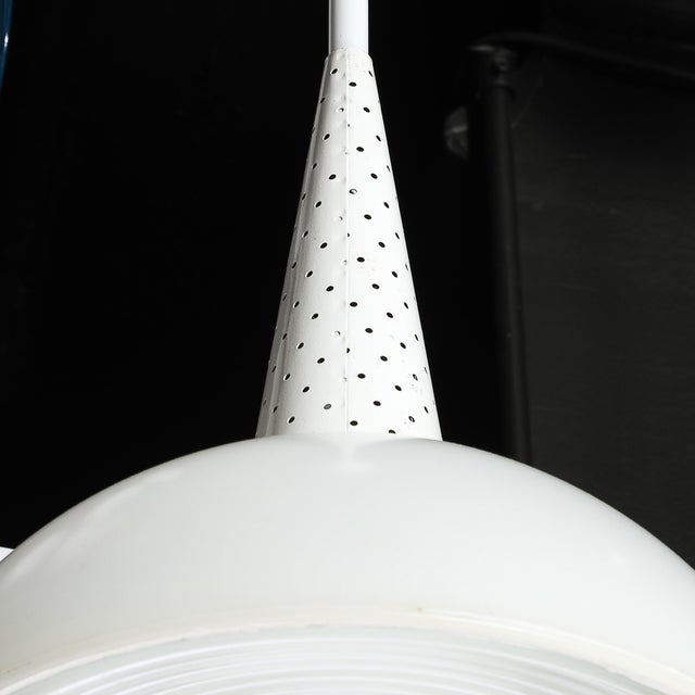 Mid Century Modern White Enamel and Holophane Glass Diffuser Pendant by Mathieu Matégot For Sale - Image 13 of 18