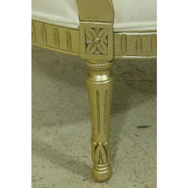 Gold Modern French Style Silver Leaf & Gold Upholstered Open Armchair For Sale - Image 8 of 13