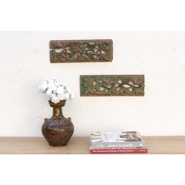 Set of 2, Forest Green Wall Carvings For Sale - Image 9 of 9