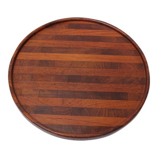 Scandinavian Modern Staved Teak Lazy Susan Centerpiece For Sale