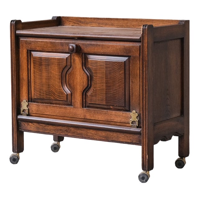 Mid-Century French Oak Bar Cabinet by Guillerme Et Chambron For Sale