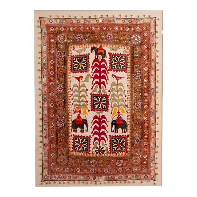 68" Tall Vintage Gujarati Framed Tapestry For Sale