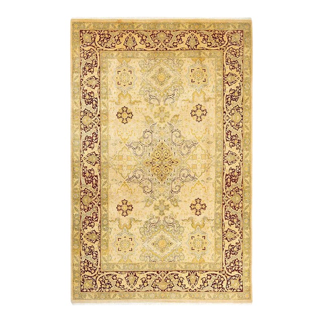 Mogul Collection Hand-Knotted Area Rug - Yellow 6' 1" x 9' 5" For Sale