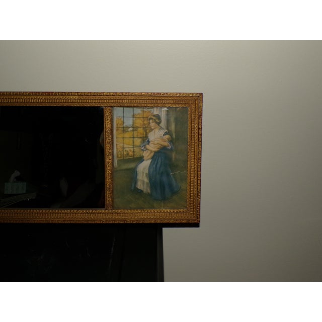 Vintage Gold Gilt Framed Mirror Two Prints Antique Tryptic Tripart Wall Mirror For Sale In Boston - Image 6 of 12