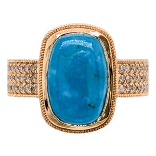 3.3ct Sonoran Turquoise Ring With Natural Diamond Accents in Solid 14k Gold, Size 6.75 For Sale
