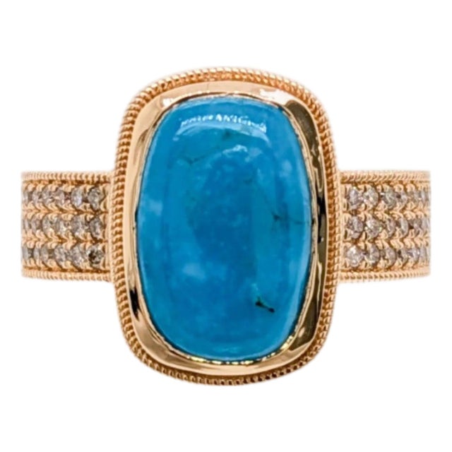 3.3ct Sonoran Turquoise Ring With Natural Diamond Accents in Solid 14k Gold, Size 6.75 For Sale