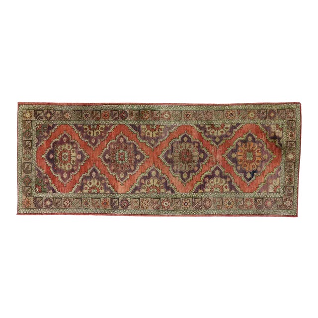 Vintage Turkish Oushak Runner, Wide Hallway Runner - 04'09 X 11'11 For Sale