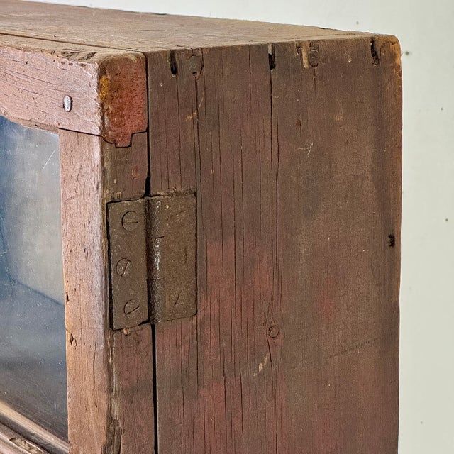 Gorgeous Antique Primitive Glass Front Wooden Painted Cabinet Cupboard For Sale - Image 11 of 16