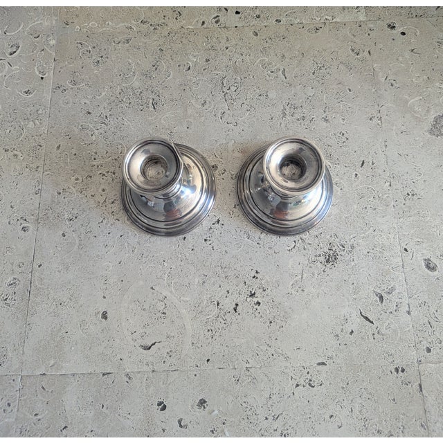 Contemporary Late 20th Century Pair of Minimalist Sterling Silver Candlestick Holders For Sale - Image 3 of 4