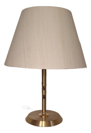 Vintage Table Lamp with Brass Base and Cream-Colored Fabric Shade by Sölken-Leuchten, 1994