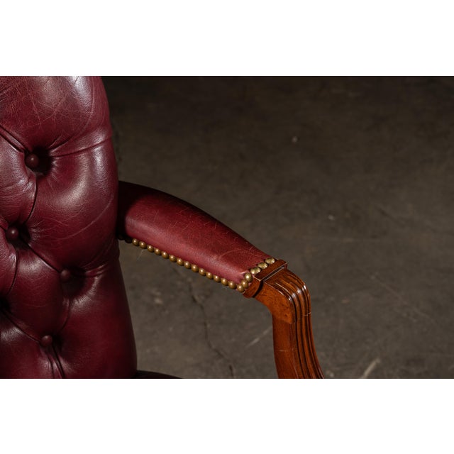 Late 20th Century Pair of Tufted Leather Round-Back Dining Chairs in Burgundy For Sale - Image 10 of 12