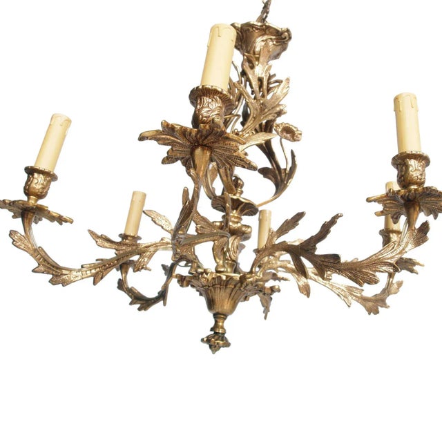 Antique Gilded Bronze 6 Light Chandelier For Sale - Image 3 of 15