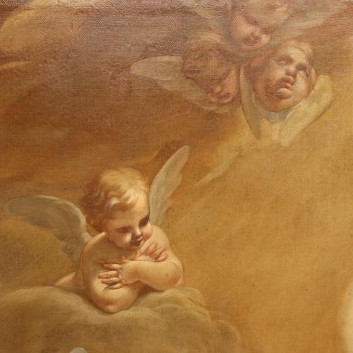 Emilian School, Madonna with Child and Angels, 18th Century, Oil on Canvas For Sale - Image 12 of 15