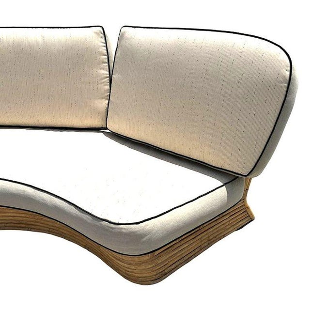 Yellow 1960s Restored 4-Person Curved Stacked Rattan Sectional Sofa For Sale - Image 8 of 10