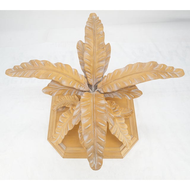 Transparent Fine Details Carved Tree Leaves Solid Wood Base 60" Glass Top Dining Table For Sale - Image 8 of 12