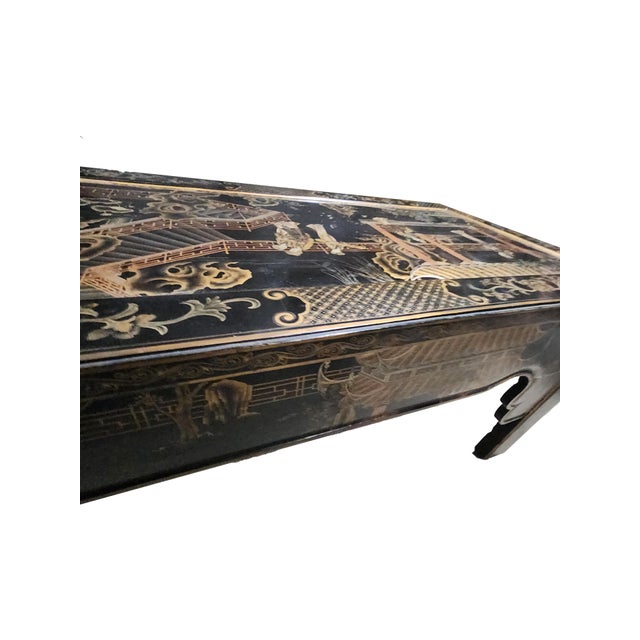 Late 20th Century Oriental Black Lacquer Coffee Table (Hand-Painted Chinoiserie / Oriental Scene) For Sale - Image 9 of 9