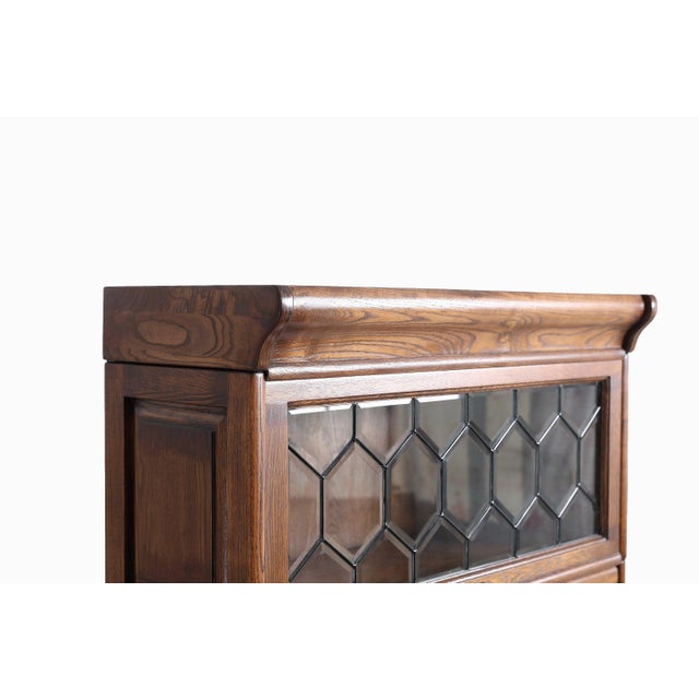 Mission Style Oak Barrister Bookcase 5 Stack-Leaded Glass in Walnut Stain For Sale - Image 14 of 18