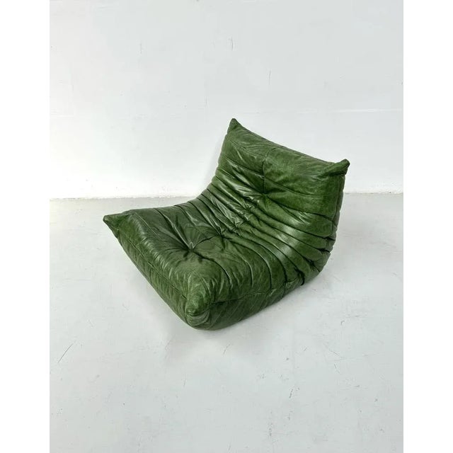 Forest Green Togo Lounge Chair in Forest Green Leather by Michel Ducaroy for Ligne Roset For Sale - Image 8 of 13
