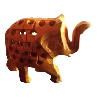 Handcarved Sandalwood Filigree Elephant Figurine From India For Sale