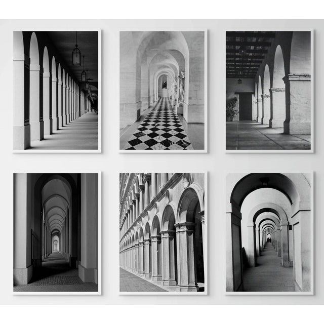 Black and White Gallery Wall of Photographs Installation 'Arches' #2 - Set of 6. Measurements of each photograph (in.): W...