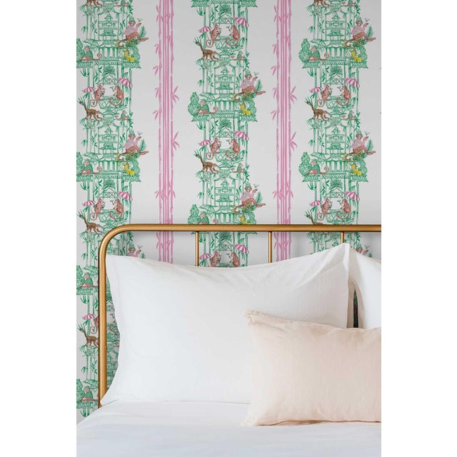 Not Yet Made - Made To Order Chinoiserie Shenanigans Toile Grasscloth Wallpaper by House Party | Bamboo Grove Green | 8 Yards For Sale - Image 5 of 8