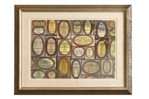 Vintage Cubist Watercolor by William Henry Mid Century Modern Custom Framed