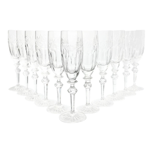 1990s Rogaska “Country Garden” Set of 11 Crystal Fluted Champagne Glasses