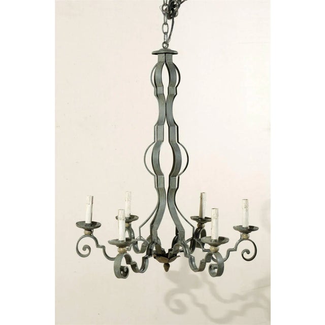 French Mid-20th Century Painted Iron Six-Light Chandelier For Sale - Image 4 of 11